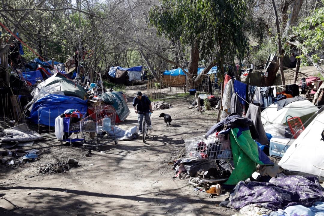 Tiendas de campaña instaladas a lo largo de un camino en The Jungle, un campamento de personas sin hogar en San José, California, el 11 de marzo de 2014. (Marcio Jose Sanchez/AP Photo)