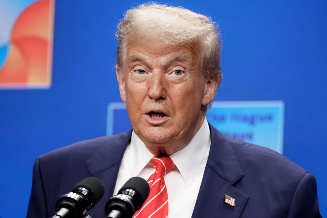 El presidente de Estados Unidos, Donald Trump, habla durante una rueda de prensa tras la Cumbre de la OTAN de 2025 celebrada en La Haya, Países Bajos, el 25 de junio de 2025. (Omar Havana/Getty Images)