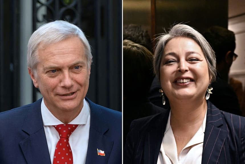 Esta composición de fotografías tomadas en Santiago el 11 de noviembre de 2025 muestra a los candidatos presidenciales chilenos José Antonio Kast, del Partido Republicano, el 29 de octubre de 2025, y Jeannette Jara, de la Coalición Progresista de Centroizquierda, el 15 de octubre de 2025. (RAUL BRAVO, RODRIGO ARANGUA/AFP vía Getty Images)