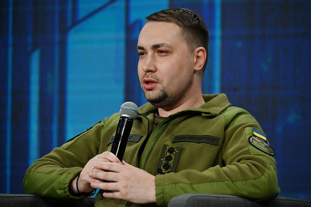 El entonces jefe de Inteligencia Militar de Ucrania, Kyrylo Budanov, en el foro «Ucrania Año 2024» en Kiev el 25 de febrero de 2024. (Foto de Sergei SUPINSKY / AFP) (Foto de SERGEI SUPINSKY/AFP a través de Getty Images)