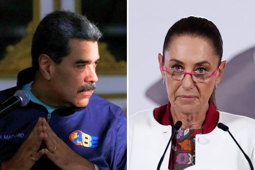 Izq: El líder Nicolás Maduro observa durante una marcha en Miraflores el 21 de noviembre de 2025 en Caracas, Venezuela. (Jesús Vargas/Getty Images); Der: La presidenta de México, Claudia Sheinbaum, habla durante una rueda de prensa este lunes 5 de enero de 2026, en Palacio Nacional de la Ciudad de México (EFE/Sáshenka Gutiérrez)