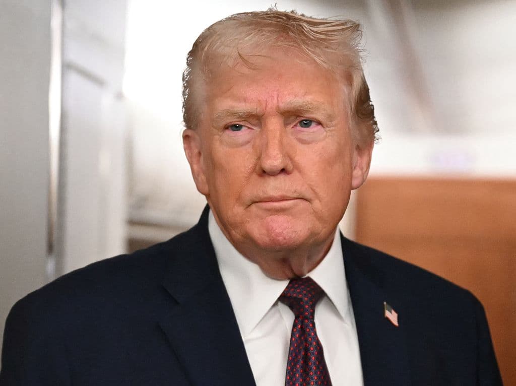 El presidente de Estados Unidos, Donald Trump, habla con la prensa a bordo del Air Force One el 11 de enero de 2026. (Foto de ANDREW CABALLERO-REYNOLDS / AFP a través de Getty Images)
