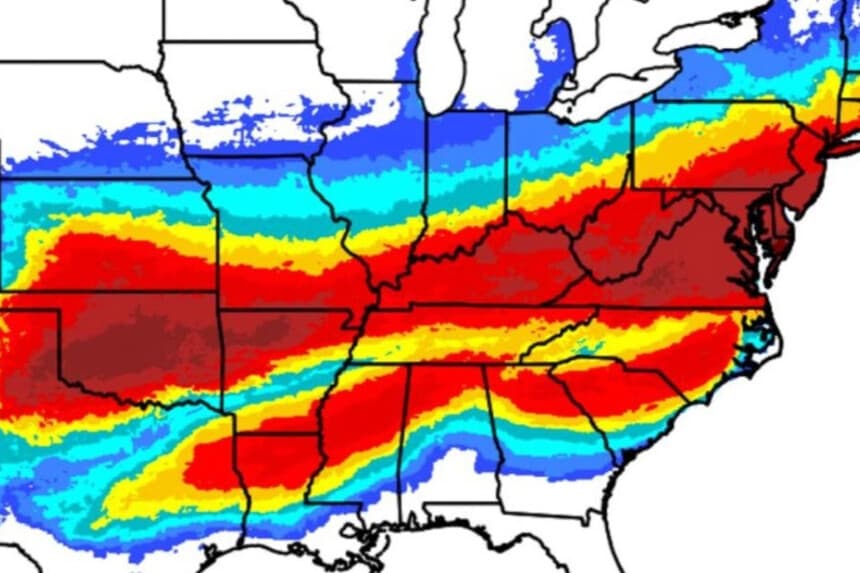 El 21 de enero de 2026 se publicó un mapa del Servicio Meteorológico Nacional que mostraba el riesgo de nevadas o hielo para el invierno. (NWS).
