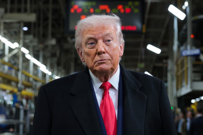 DEARBORN, MICHIGAN - JANUARY 13: U.S. President Donald Trump tours the Ford River Rouge Complex on January 13, 2026 in Dearborn, Michigan. Trump is visiting Michigan where he will participate in a tour of the Ford River Rouge complex and later give remarks to the Detroit Economic Club. (Photo by Anna Moneymaker/Getty Images)