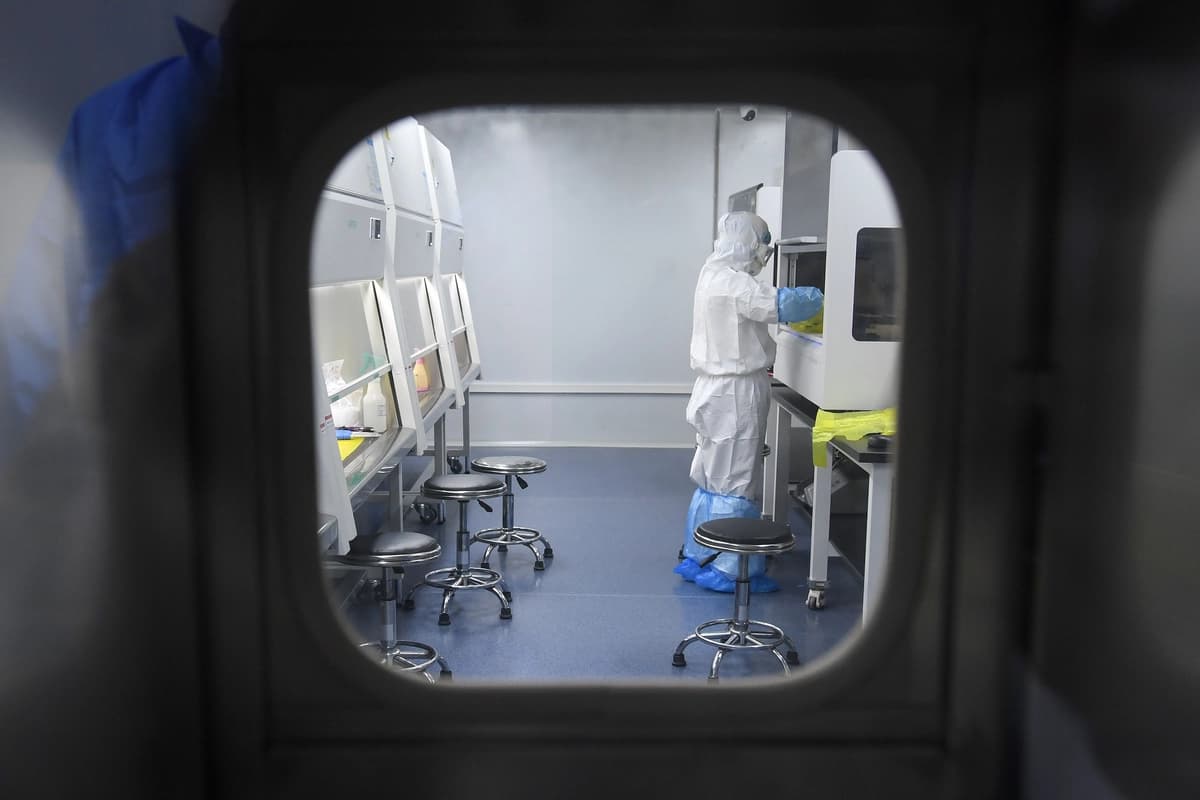 Un técnico de laboratorio trabaja con muestras de personas que se someterán a pruebas para detectar el nuevo coronavirus en Wuhan, provincia de Hubei, China, el 6 de febrero de 2020. (STR/AFP vía Getty Images)