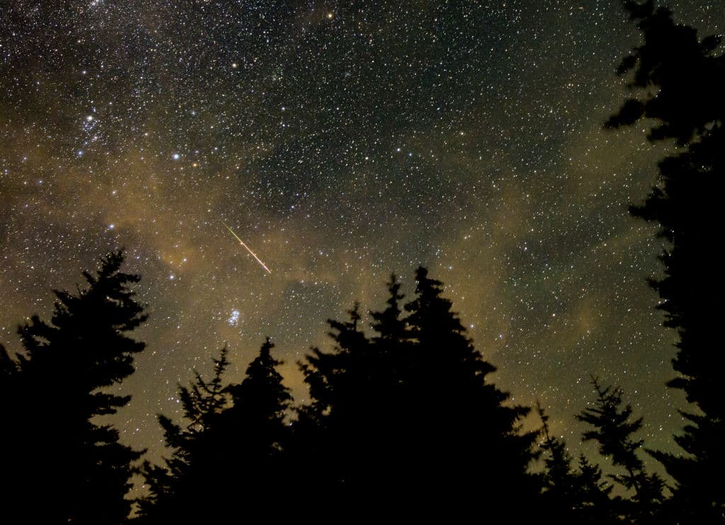 En esta exposición de 30 segundos, un meteoro atraviesa el cielo durante la lluvia anual de meteoros de las Perseidas. (Bill Ingalls/NASA vía Getty Images)