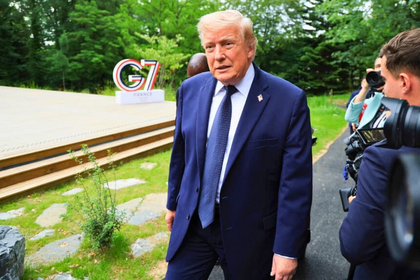 El presidente Donald Trump en Evian, Francia, el 16 de junio de 2026. (Ludovic Marin / POOL / AFP vía Getty Images).