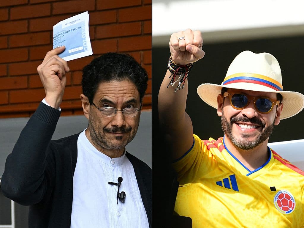 TOPSHOT - (COMBO) Esta combinación de imágenes creadas el 21 de junio de 2026 muestra al candidato presidencial de Colombia por el partido gobernante Pacto Histórico, Ivan Cepeda (L), en un colegio electoral durante la segunda vuelta de las elecciones presidenciales, en Bogotá el 21 de junio de 2026, y al candidato presidencial de Colombia por el movimiento Defensores de la Patria, Abelardo de la Espriella, en un colegio electoral durante la segunda vuelta de las elecciones presidenciales en Barranquilla. Colombia, el 21 de junio de 2026. Los colombianos regresaron a las urnas para elegir un nuevo presidente entre un abogado respaldado por la Casa Blanca y un senador de izquierda que decidirá el destino del tambaleante proceso de paz del país y sus tensos vínculos con Washington. (Raúl ARBOLEDA y Jaime SALDARRIAGA/AFP vía Getty Images)
