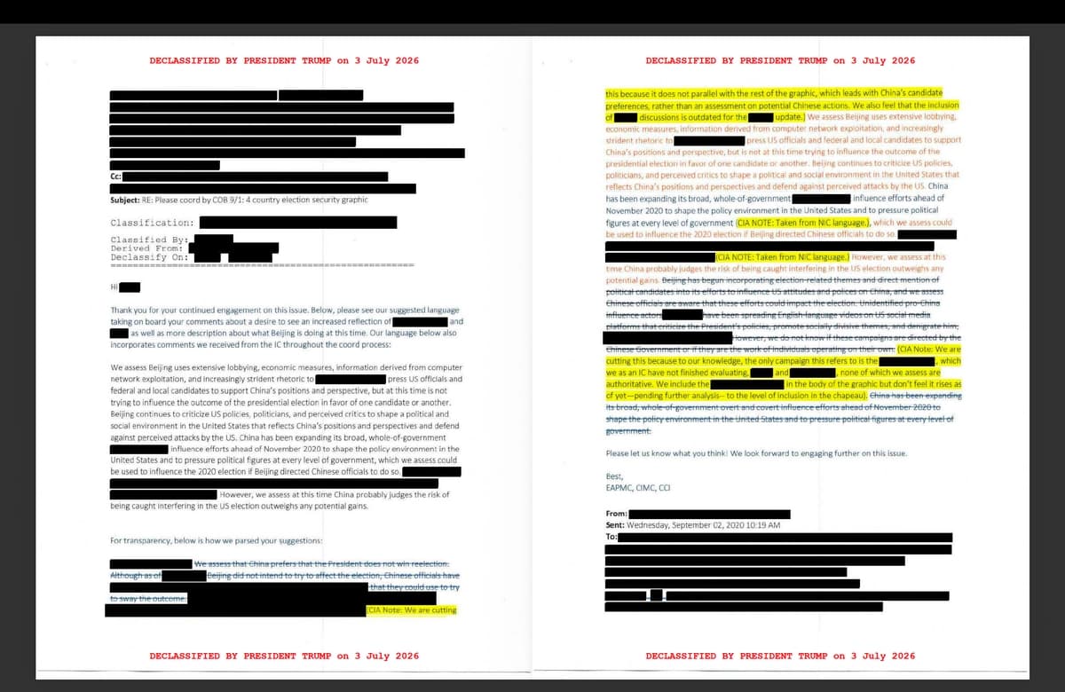 Documentos recién desclasificados publicados por el presidente Donald Trump el 16 de julio de 2026
