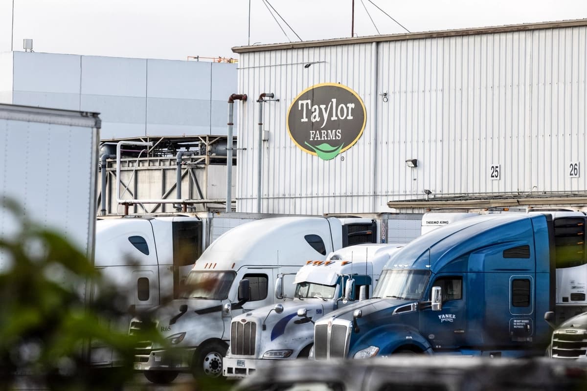 Un letrero en una instalación de Taylor Farms en Salinas, California, el 17 de julio de 2026. (Benjamin Fanjoy/Getty Images)
