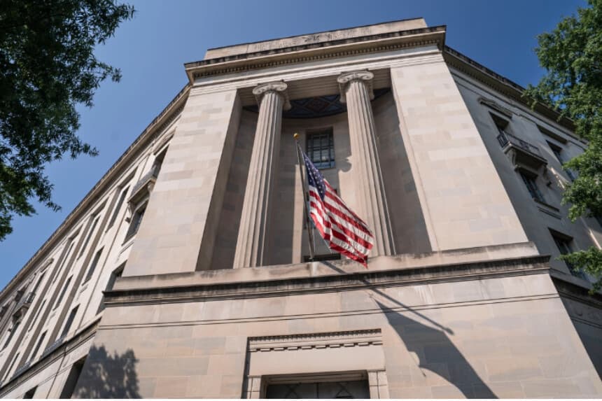 El Departamento de Justicia (DOJ) en Washington el 29 de julio de 2024. (Madalina Vasiliu/The Epoch Times).